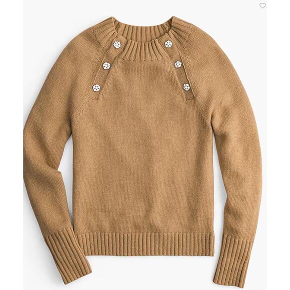 J.Crew Lambs Wool Crewneck Sweater Sz Medium With Jeweled Buttons Melted Caramel - Picture 1 of 9